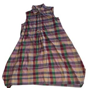 Vintage Orvis Sleeveless Dress Purple Green Plaid Cotton Blend Ladies Medium M